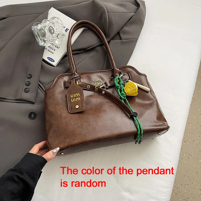 Women's Retro Brown Shell Bag Popular Large Capacity Multiple Compartments Briefcase High Quality Fashion Shoulder Tote Bag