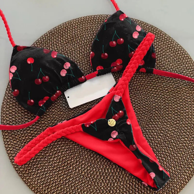 New Women's Bikini Split Print Swimwear Fashion G-string Beach Holiday