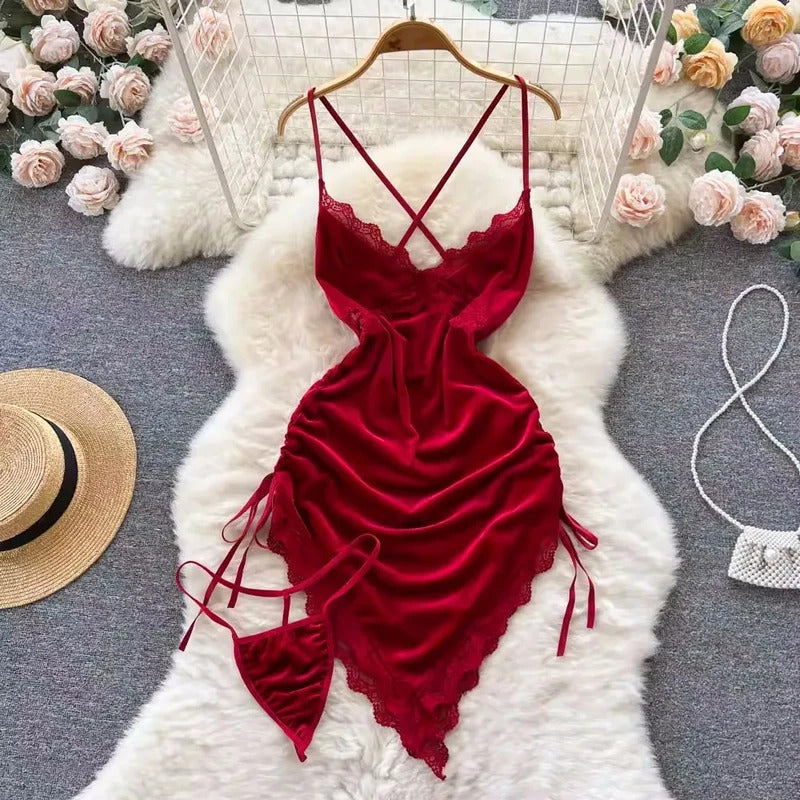 New in Christmas Dress Women's Secret Clothes Sexy Slim Red Short Dress Pajama Erotic Lingerie Winter Hotsweet Bodycon Nightwear