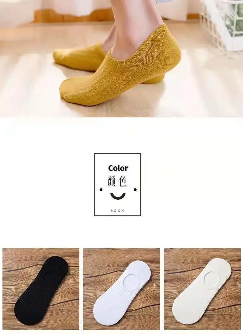 5 Pairs Women's silicone invisible Boat Socks  Summer Solid Color Ankle Boat Socks Female Soft Cotton Slipper Socks 35-40 EUR