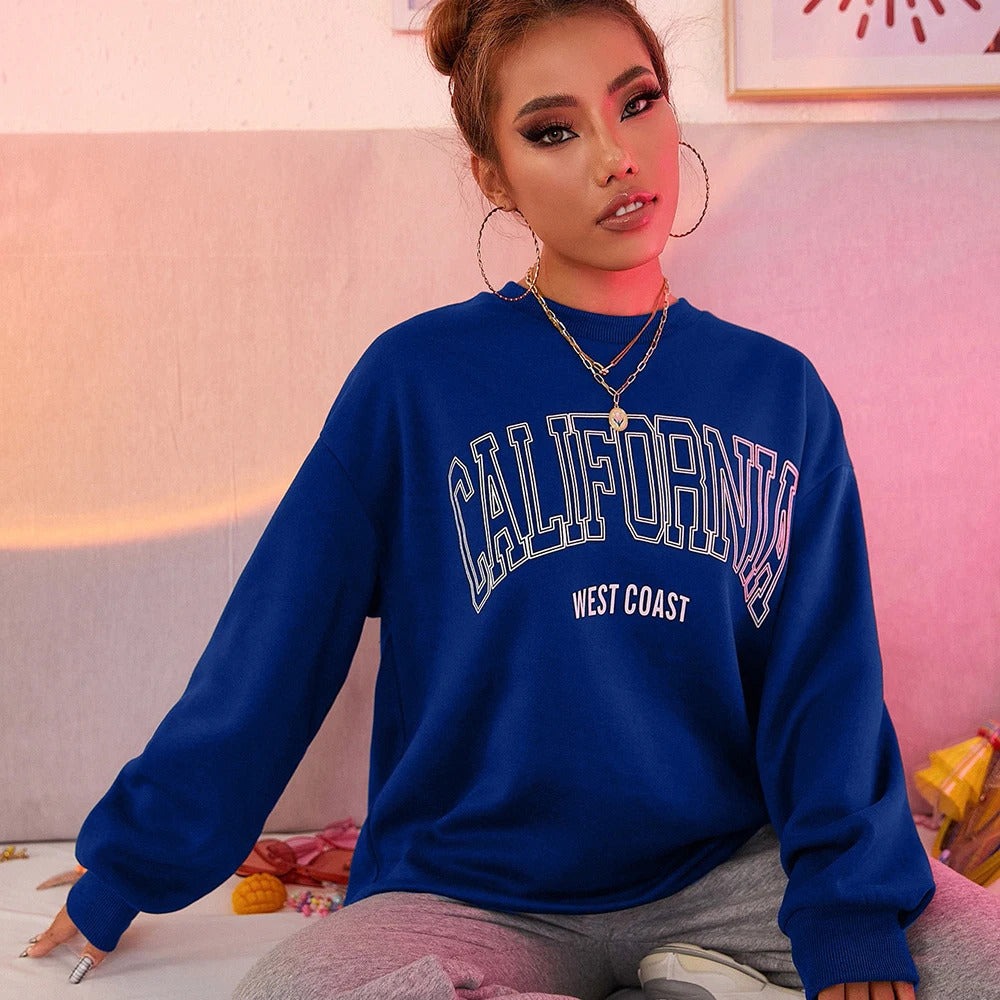 Korean Trend Woman Sweatshirts California West Coast Print Female hoodie Long Sleeves O-neck Pullovers Sporty and Rich Clothing