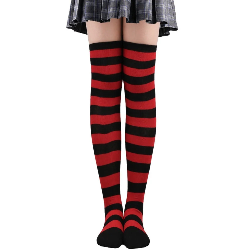 Color Striped Stockings Japanese Over Knee Socks Fashion Women Keep Warm Soks Sexy Slim Long Soks Black White Striped Hosiery