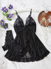 Women Nightdress Sexy Lace Chemise Bow Nightgown Sleepwear Mini Dress V Neck Full Slip Babydoll Lingerie Sleepwear & Dresses