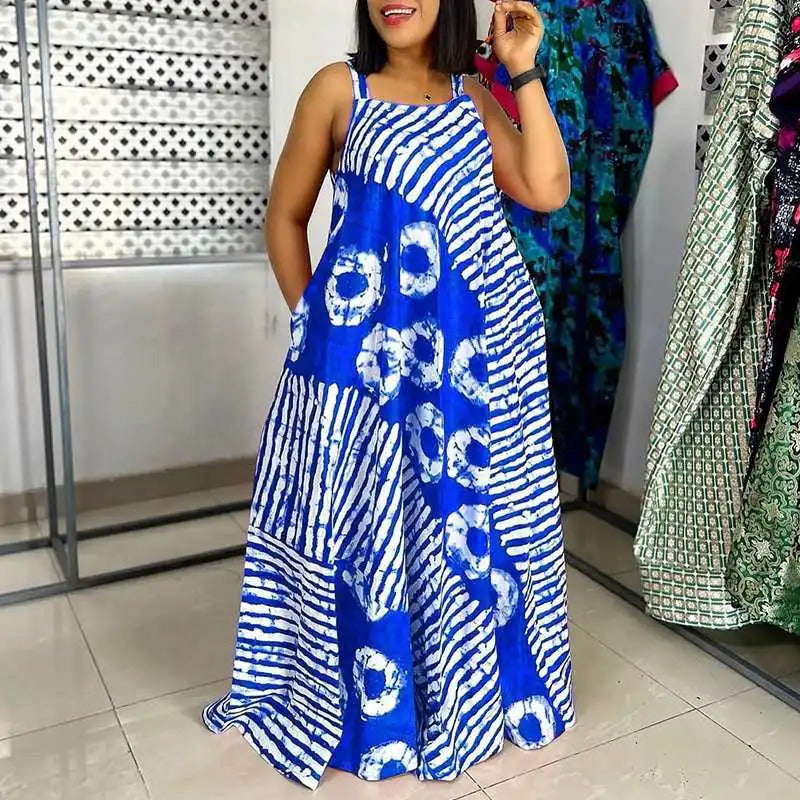 Plus Size 5XL VONDA Bohemian Printed Maxi Dress 2024 Summer Sleeveless Party Beach Sundress Tank Long Vestido Casual Loose Robe