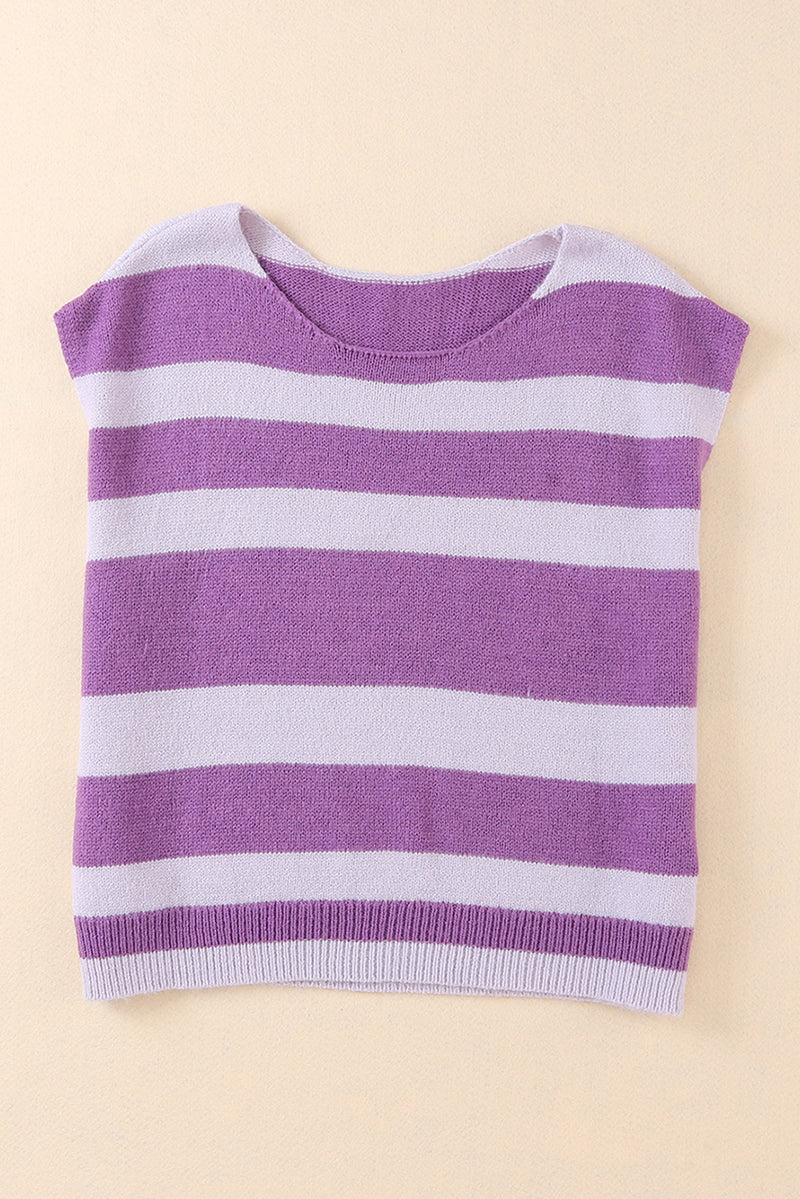 Purple Striped Knit Boxy Fit Sweater Vest