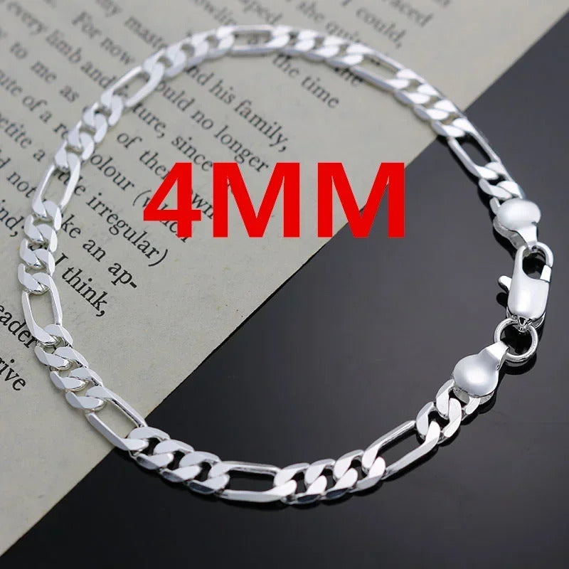 Noble New Arrive Silver Color 4MM Chain for Men Women Bracelet Necklace Jewelry Set Lady Christma Gifts Charms Wedding