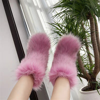 New Winter Fur Onepiece Raccoon Fur Female Snow Boots Fur Shoes Outdoor Mid Leg Boots