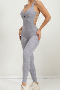 Gray Solid Criss Cross Backless Active Jumpsuit