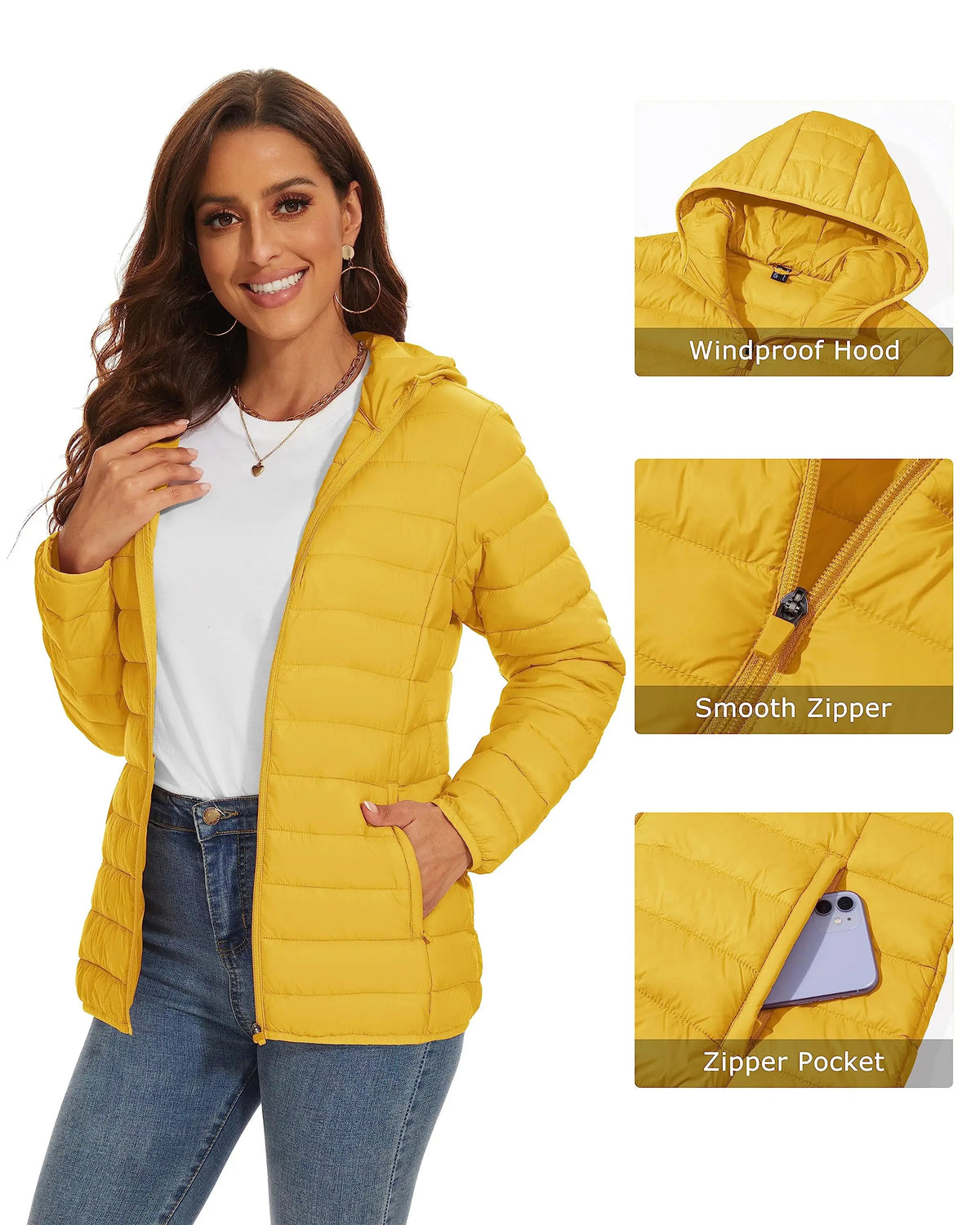 TACVASEN Full Zip Up Hooded Puffer Jacket Womens Winter Quilted Warm Coats Casual Windbreaker Padded Lightweight Outdoor Outwear