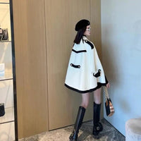 British Style Wool Poncho Autumn Winter 2023 New French College Style Cape Cloak Womens Fashion Warps Woolen Blends Poncho Coats