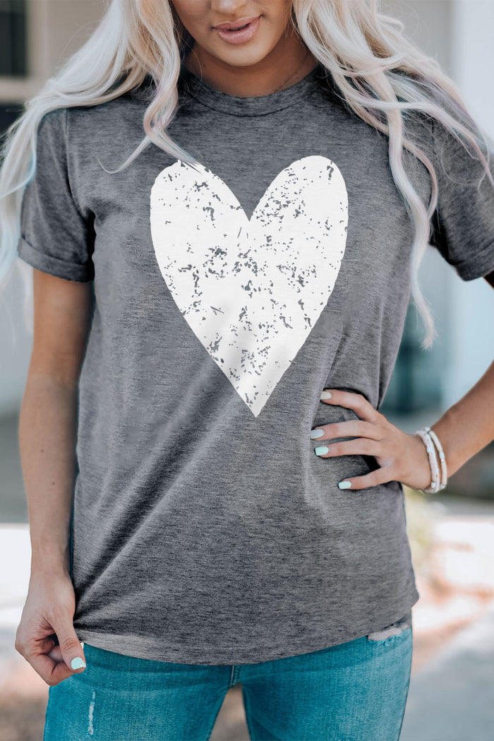 Gray Valentine's Day Large Heart Shape Graphic T Shirt