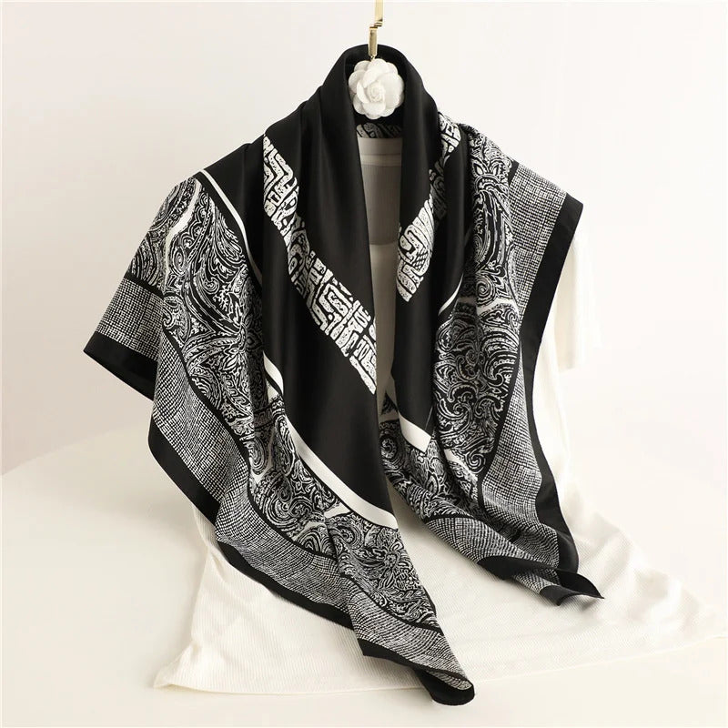 90*90Cm Square Scarf Twill Silk Feeling Women Head Shawls and Wraps Luxury Hair Tree Print Neck Scarves Hijab Bandana Pashmina