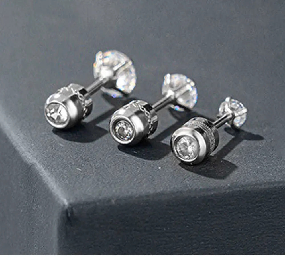 1Pair Stainless Steel Crystals Stud Earrings For Men Women Not Fade Ear Rings Jewelry