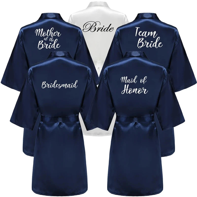 Satin Silk Robes Plus Size Wedding Bathrobe Bride Bridesmaid Mother Maid of Honor Gown Women Clothing Sleepwear Navy Blue