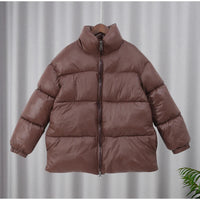 2024 New Winter Brown Warm Women's Cotton Coat Fashion Stand Collar Zipper Oversized Jackets Female Street Commuting Outerwear