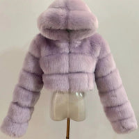 High Quality Furry Cropped Faux Fur Coats and Jackets Women Fluffy Top Coat With Hooded Winter Fur Jacket Manteau Femme