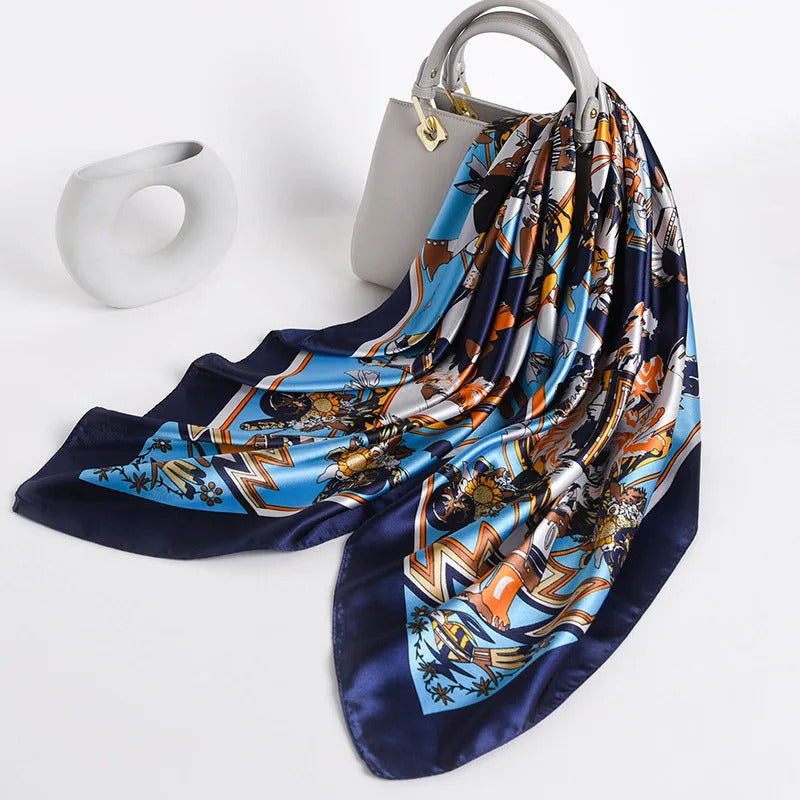 90*90cm Women Scarf Silk Feeling Hair Neck Square Brand Office bandanna muffler Waiter Flight Attendants Handkerchief Rings wrap