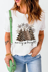 Black Leopard Christmas Tree Graphic Crew Neck T Shirt