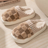 Fashion Couple Winter Toe Wrap Warm Plaid Cotton Slippers Thick Soft Sole Slides Men Women Indoor Floor Flat Home Non-slip Shoes