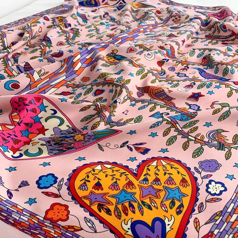 Luxury Love Tree Print Designer 90 Square Scarf Twill Silk Women Head Shawls Wraps Neck Scarves Hijab Bandana Pashmina Handband