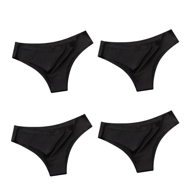 4PCS/Set Seamless Panties Women Sexy Underwear Ice Silk Underpants Low Waist G-string Female Soft Solid Ultra-thin Briefs