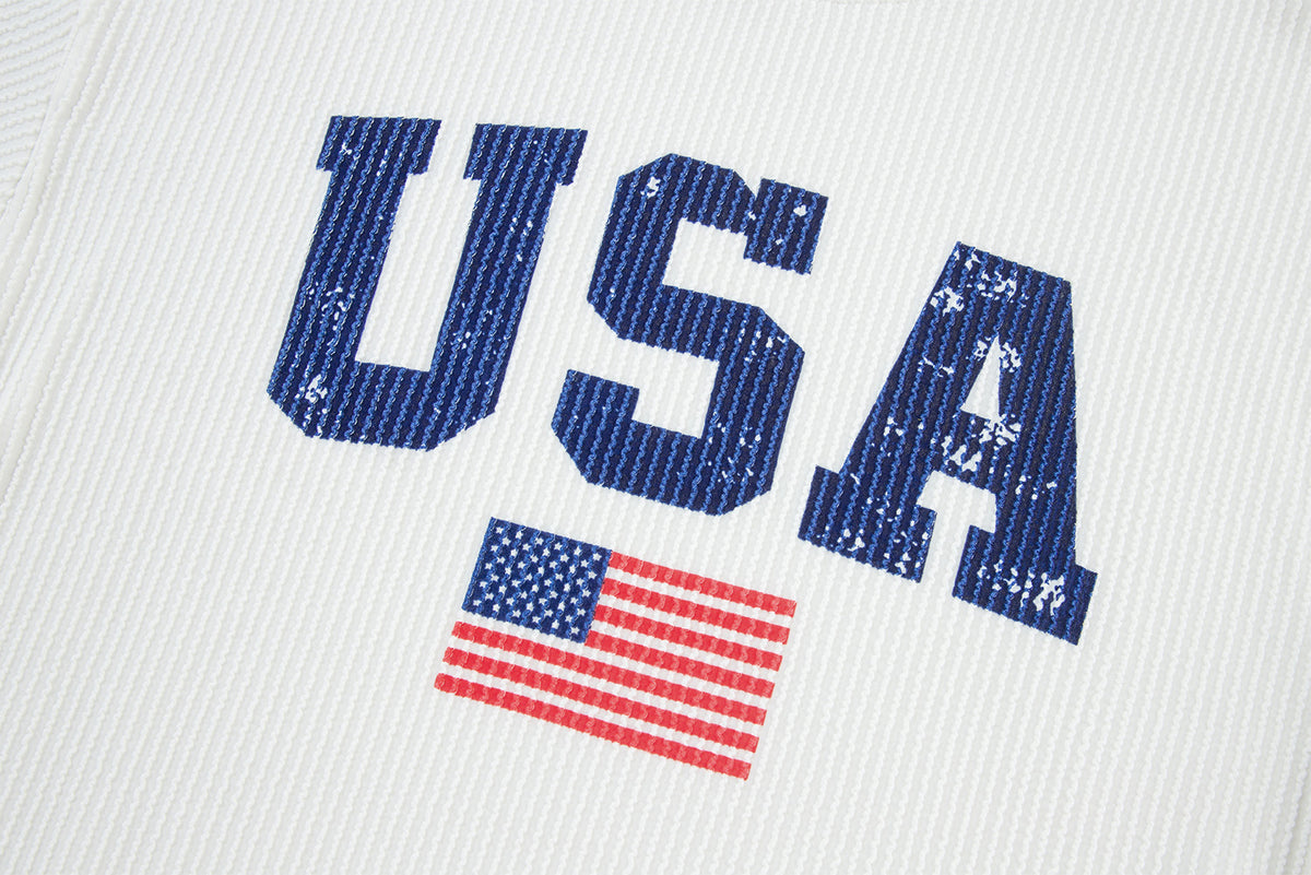 White USA Flag Corded Graphic Sweatshirt