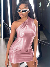 Sexy One Shoulder Bodycon Dresses For Women Solid Irregular Skinny Mini Dress Female Party Nightclub Buttocks Short Gown vestido