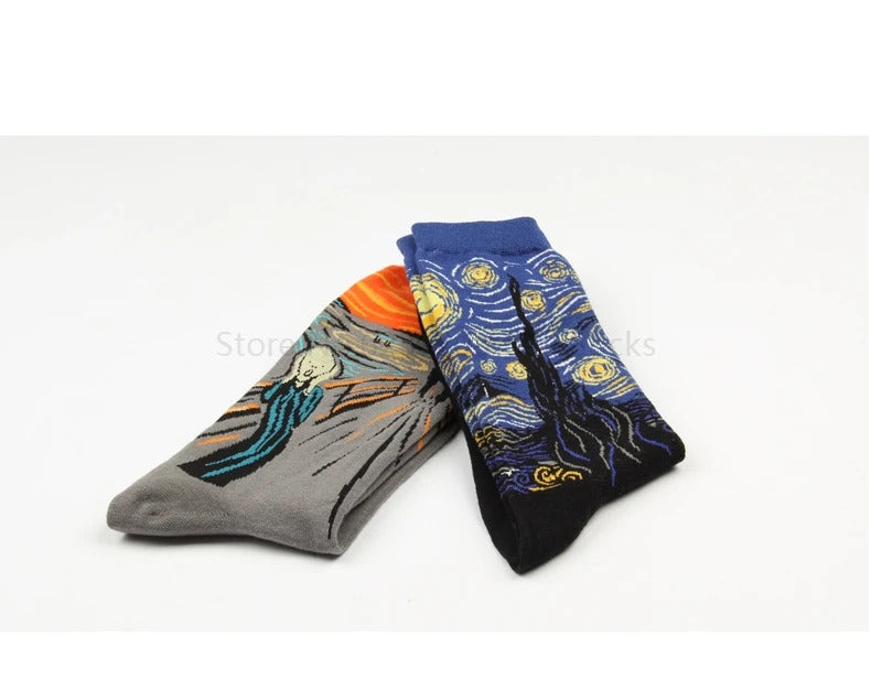 Autumn winter Retro Women Art Van Gogh Mural World Famous Oil Painting Series Men Socks Funny Socks