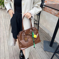 Women's Retro Brown Shell Bag Popular Large Capacity Multiple Compartments Briefcase High Quality Fashion Shoulder Tote Bag