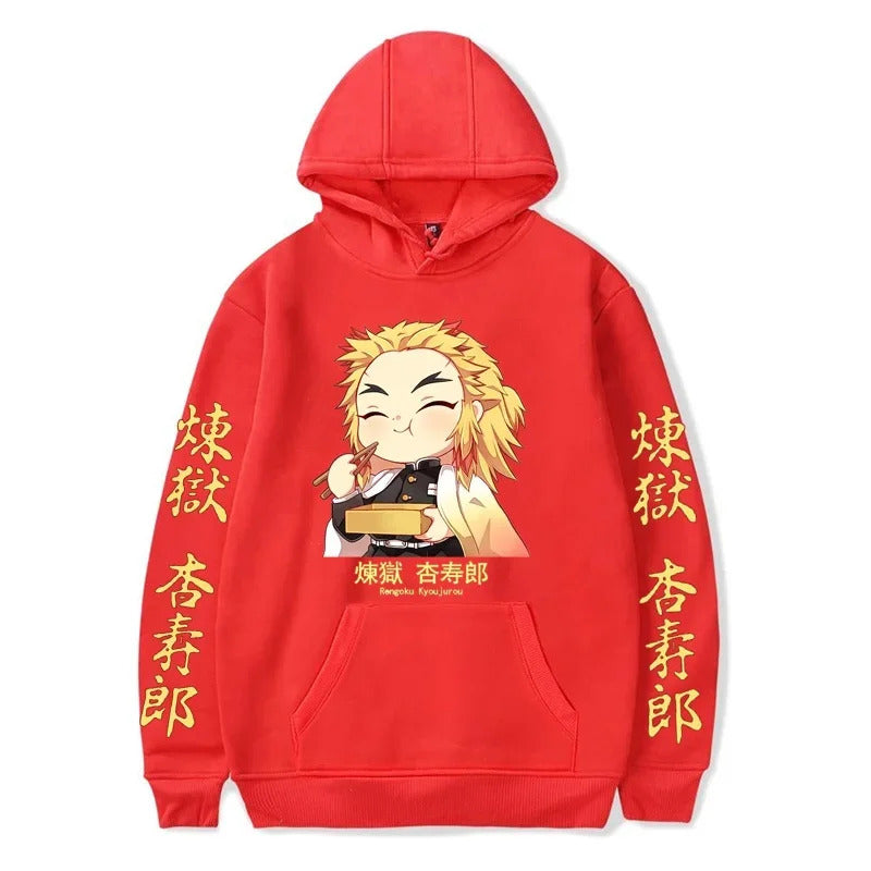 Japan Anime Demon Slayer Kawaii Rengoku Kyoujurou Graphic Print Men Women Autumn Winter Harajuku Sweatshirt Plus Size Hoodie