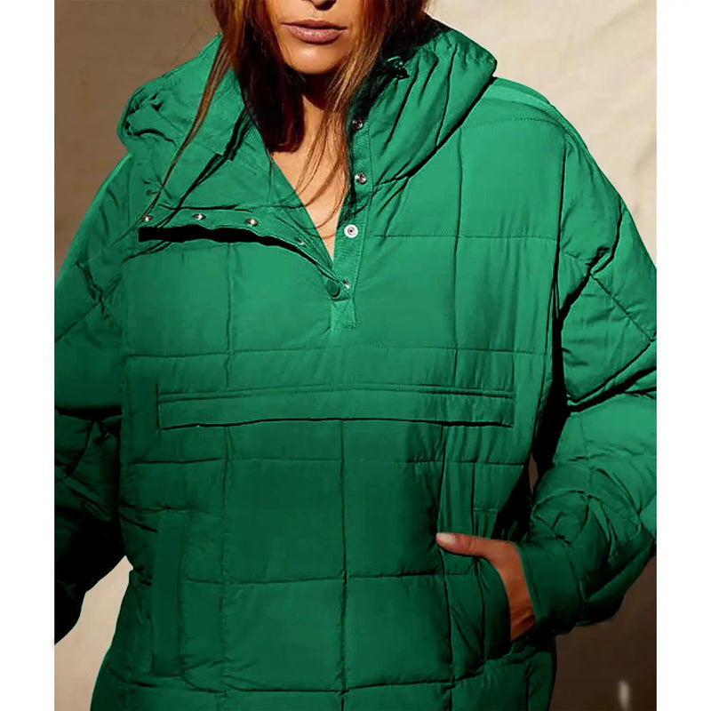 Autumn Winter Solid Color Padded Jacket For Women Fashion Pockets Long Sleeves Hooded Pullovers Japanese And Korean Casual Coats