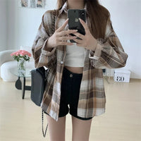 Plaid Shirt Women Autumn Long Sleeve Top Female Vintage Fashion Single Breasted Blouse Ladies Preppy Style Loose Check Shirts