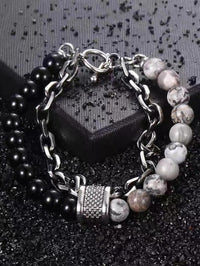 1 Piece Punk Simple Temperament Black Beaded Chain with Natural Stone Beaded Chain Bracelets MEN'S FASHION Items Holiday Travel