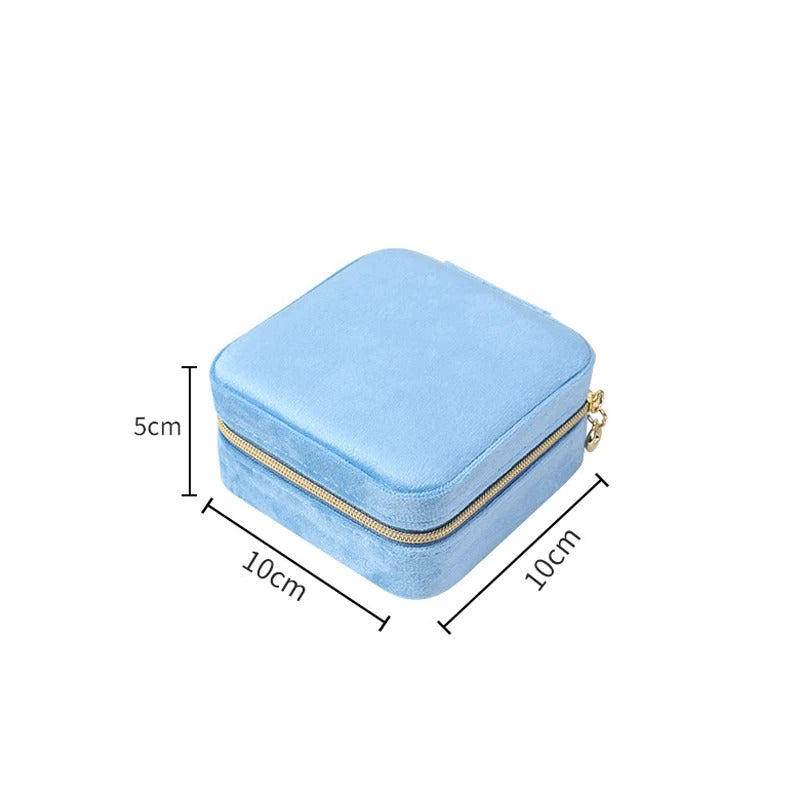 Velvet Jewelry Box For Women Necklace Ring Earrings Organizer Holder Travel Portable Zipper Square Jewelry Storage Case