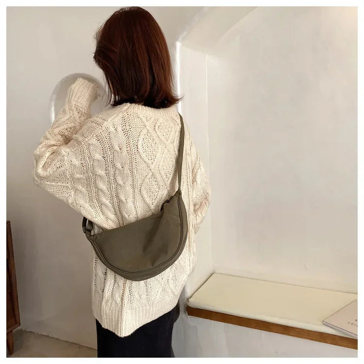 Casual Nylon Hobos Crossbody Bag for Women Shoulder Bag Woman Half Moon Chest Bags Tote Lady Travel Shopper Bag Female Purses