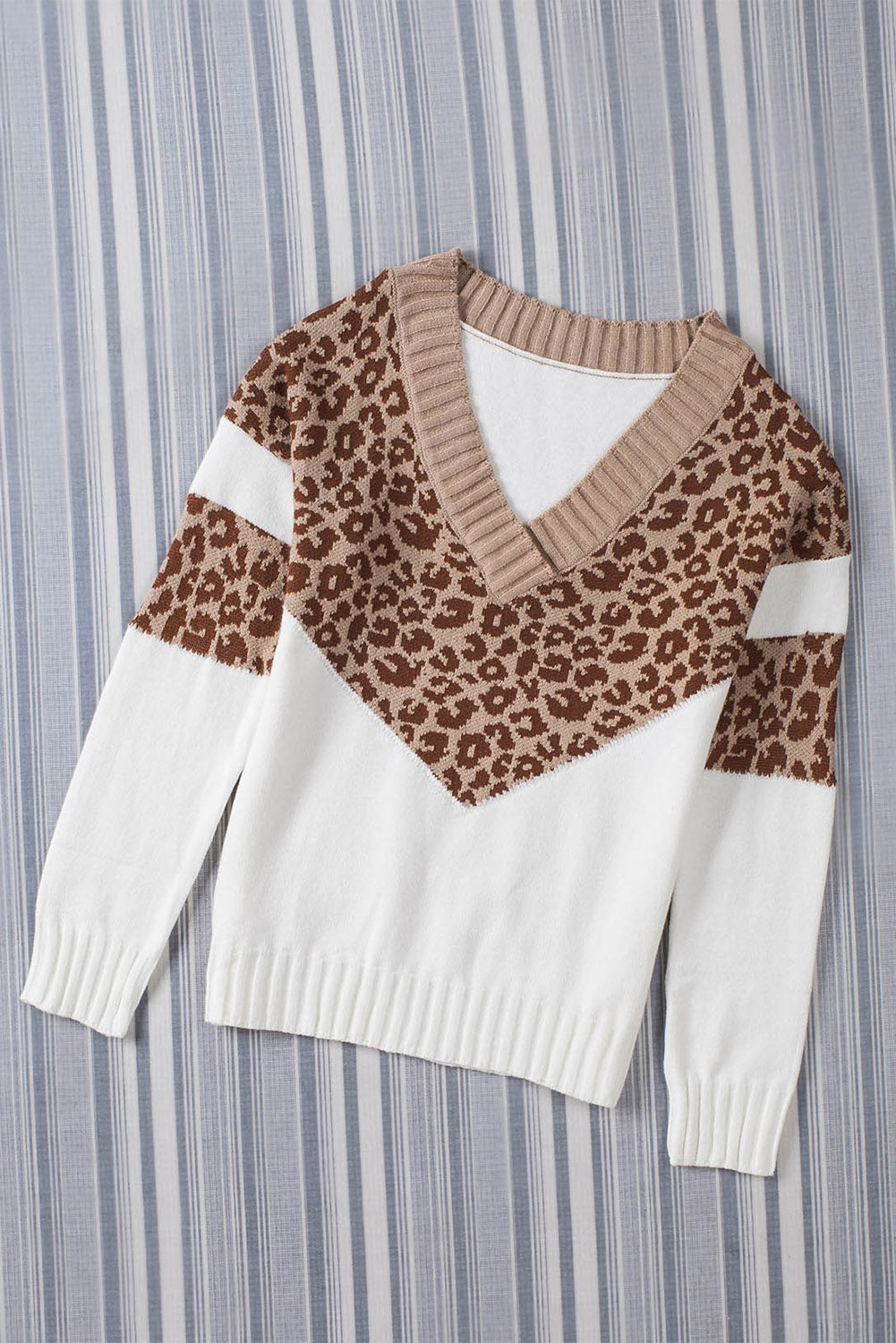 Leopard Splicing Off Shoulder Pullover Sweater