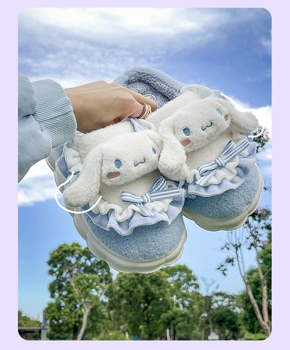 Sanrio Kawaii Cinnamoroll Womens Slippers Kuromi Hello Kitty Plush Cartoon Cute Sweet Suitable Indoor Outdoor Winter Slippers