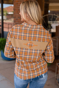 Plaid Embroidery Patch Button-Down Shacket