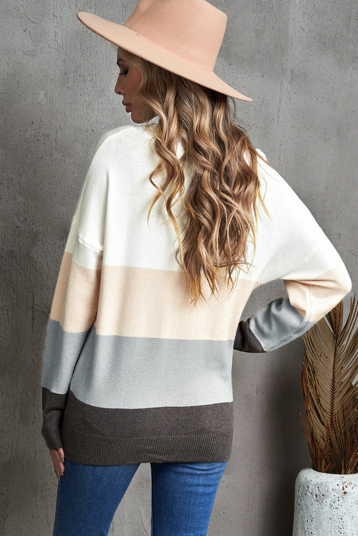 Colorblock V Neck Pullover Sweater