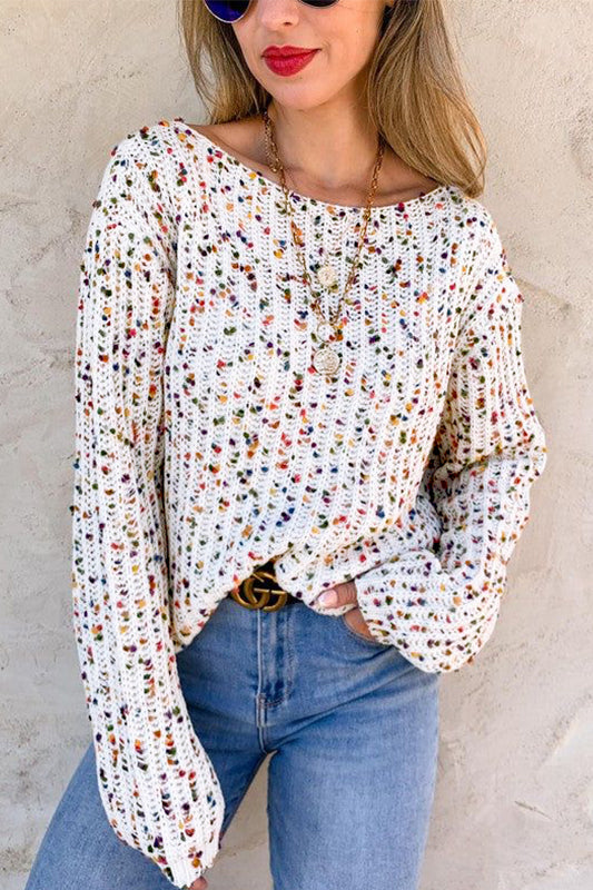 White Confetti Reversible Twist Sweater