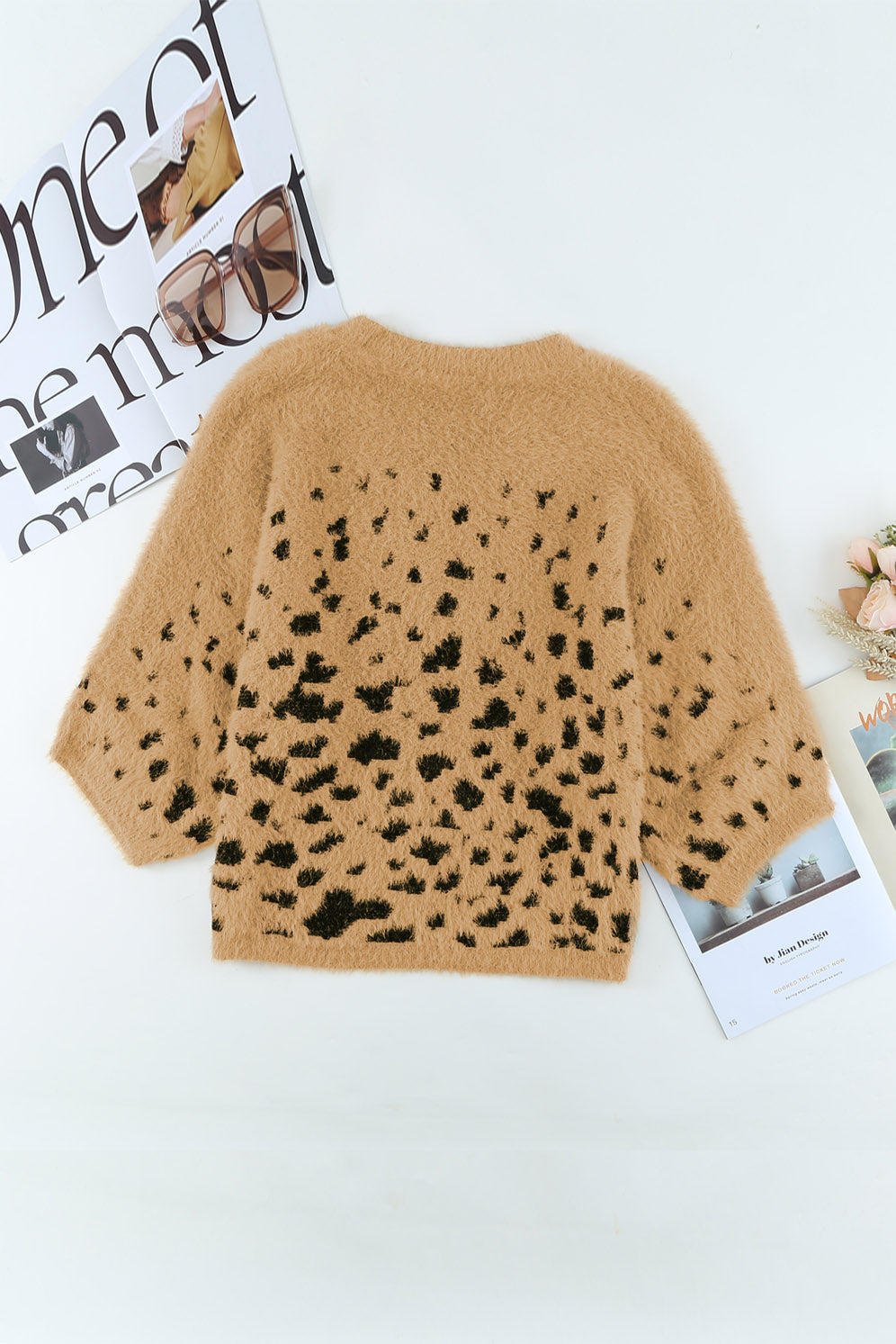 Leopard Print Drop Shoulder Loose Knitted Sweater