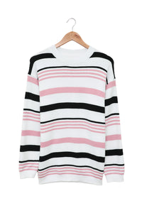 Pink Striped Crewneck Long Sleeve Sweater