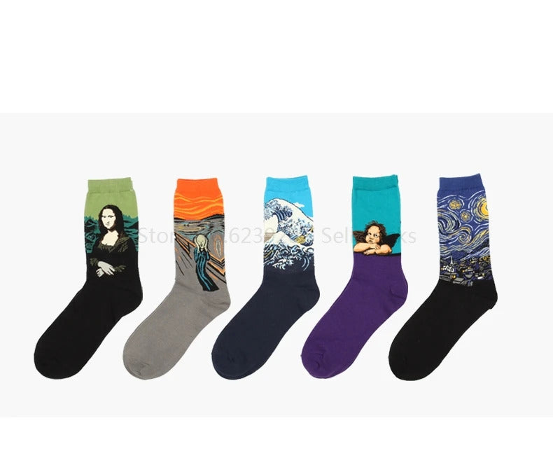 Autumn winter Retro Women Art Van Gogh Mural World Famous Oil Painting Series Men Socks Funny Socks