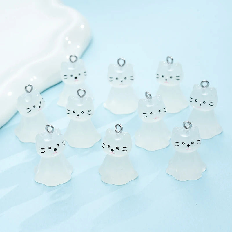 10pcs Cute Cat Face Resin Charms 3D Luminous Animal Pendants for DIY Jewelry Making Accessories Handmade Earring Necklace