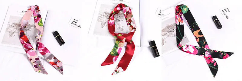 New Print Flower Small Scarf for Women Handle Bag Ribbons Brand Fashion Head Scarf Small Long Skinny Scarves Wholesale Headbands