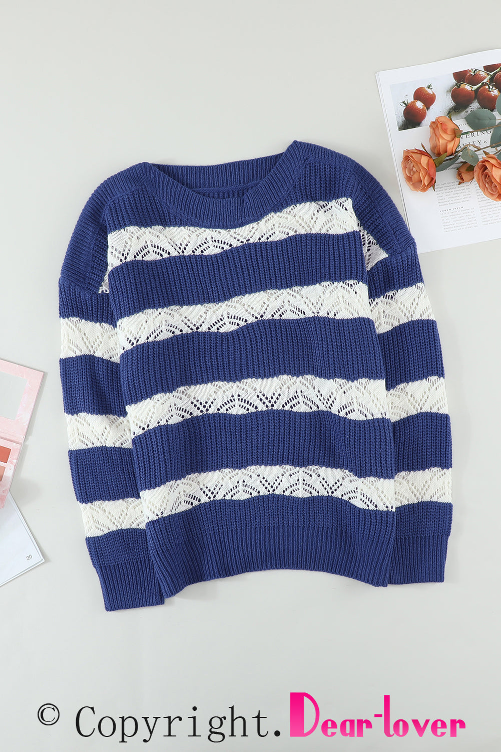 White Striped Colorblock Knit Sweater