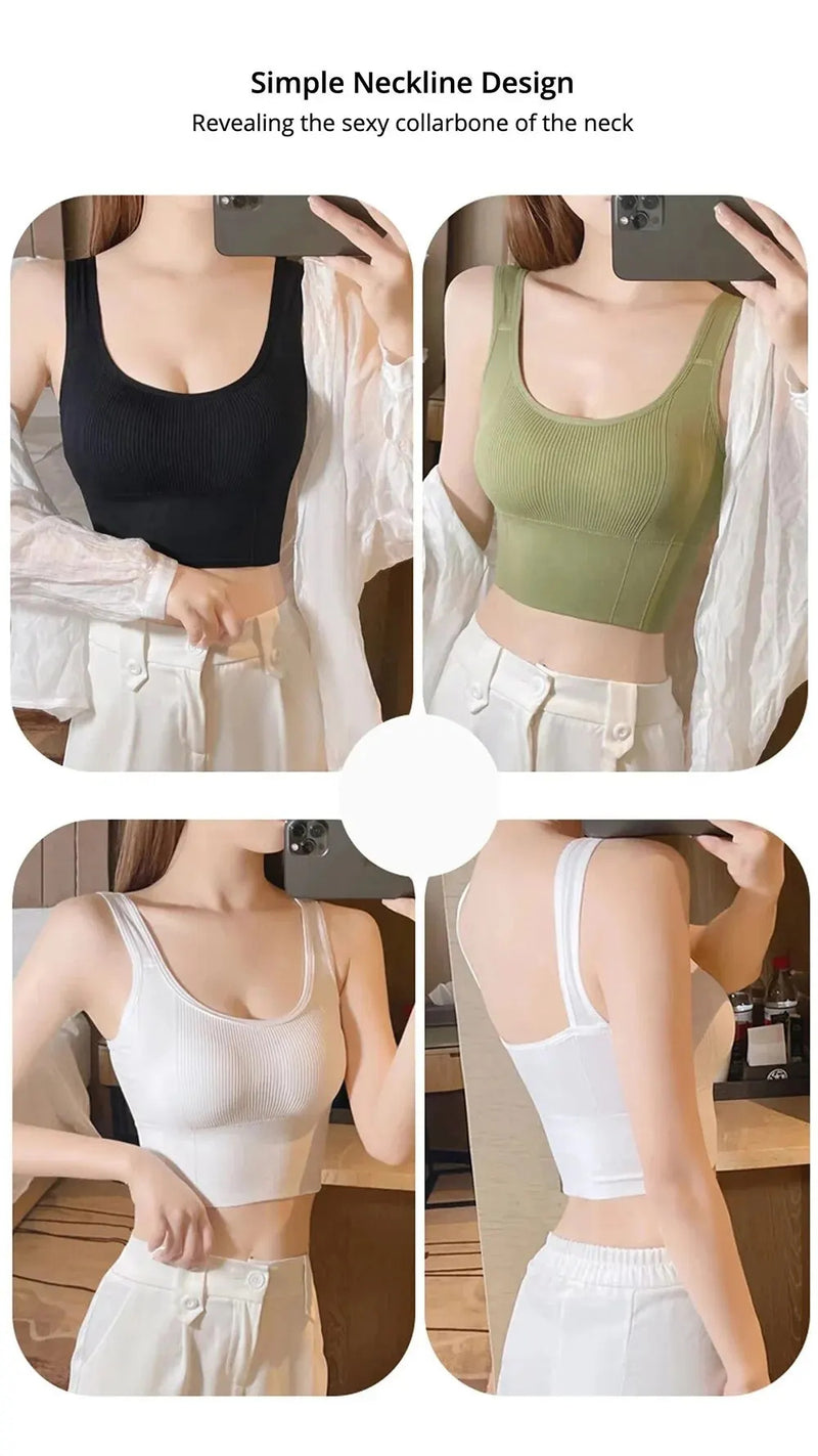 Crop Tops for Women with Built in Bras Seamless Wire Free Comfortable Sexy Padded Support Yoga Workout Sports Cropped Tops