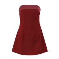 Elegant Burgundy Sleeveless Slash Neck Mini Dress Sexy Slim Backless A Line Dresses 2024 Evening Christmas New Year Party Skirt