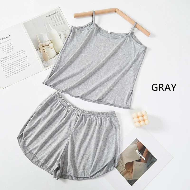 Women Pajamas Sleepwear Pajama Set Nightgowns Camisole Shorts Nightclothes Pink Gray XL XXL Summer Smooth Soft Casual