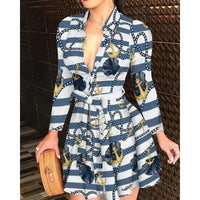 Hot Selling Women's S-2XL Size Fall Lapel Button Long Sleeve Casual Dress Fashion Printed with Belt Elegant Women's Dresses